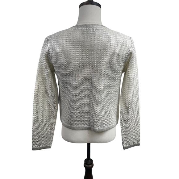 Koko + Mason Knit Cardigan Sweater L Blazer Ivory Silver Pockets Coquette Luxury - Picture 5 of 10
